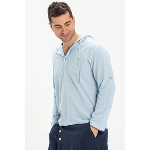 Şile Bezi Kapüşonlu Erkek Yazlık Sweatshirt Buz Mavi Bmv