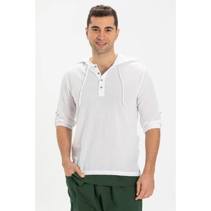 Şile Bezi Kapüşonlu Erkek Yazlık Sweatshirt Beyaz Byz
