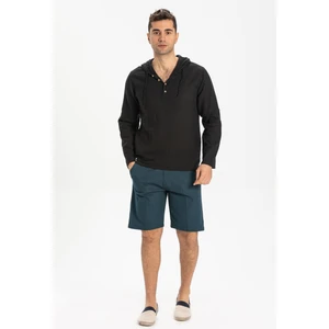 Şile Bezi Kapüşonlu Erkek Yazlık Sweatshirt Siyah Syh