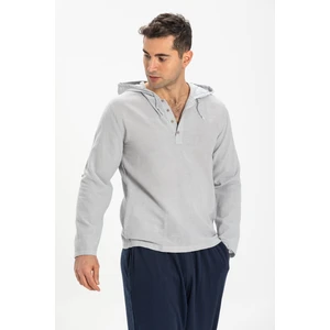 Şile Bezi Kapüşonlu Erkek Yazlık Sweatshirt Gri Gri