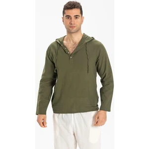 Şile Bezi Kapüşonlu Erkek Yazlık Sweatshirt Haki Hk