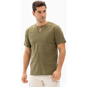 Eliş Şile Bezi Kısa Kol Şile Bezi Bisiklet Yaka Erkek T-Shirt Haki