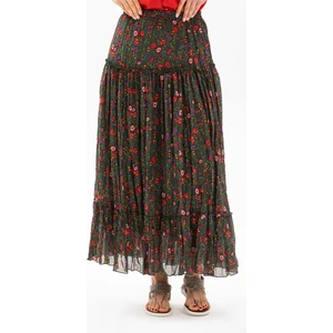 Buse Vual Uzun Yazlık Etek Tomurcuk Desen Yeşil 6170