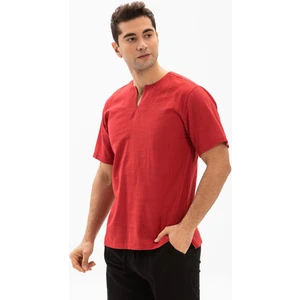 Eliş Şile Bezi Kısa Kol Şile Bezi Bisiklet Yaka Erkek T-Shirt Kırmızı