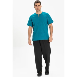 Eliş Şile Bezi Kısa Kol Şile Bezi Bisiklet Yaka Erkek T-Shirt Petrol