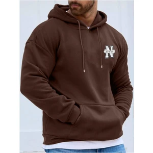 Erkek Kahverengi New York Baskılı Kapüşonlu Sweatshirt