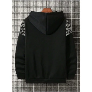 Erkek Dikey Baskılı Desenli Oversize Kapşonlu Sweatshirt