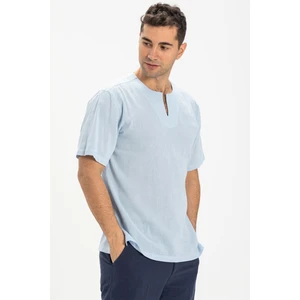 Eliş Şile Bezi Kısa Kol Şile Bezi Bisiklet Yaka Erkek T-Shirt Buz Mavi