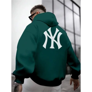 Erkek Ön Arka Ny Baskılı Kapüşonlu Sweatshirt