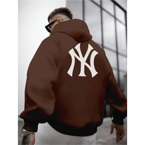 Erkek Ön Arka Ny Baskılı Kapüşonlu Sweatshirt