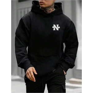Erkek Siyah New York Baskılı Kapüşonlu Sweatshirt