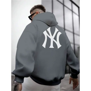 Erkek Ön Arka Ny Baskılı Kapüşonlu Sweatshirt