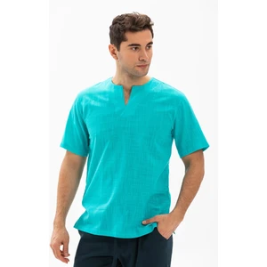 Eliş Şile Bezi Kısa Kol Şile Bezi Bisiklet Yaka Erkek T-Shirt Turkuaz