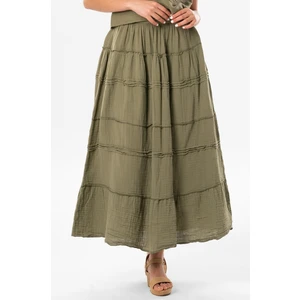 Benan Beli Lastikli Uzun Yazlık Müslin Etek Haki Hk