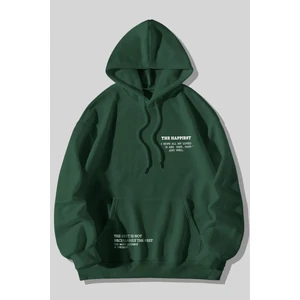 Unisex Happiest Baskılı Oversize Kapşonlu Sweatshirt