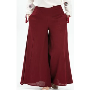 Şile Bezi Bol Paça Yazlık Pantolon Bordo Brd