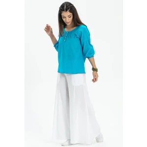 Şile Bezi Bol Paça Yazlık Pantolon Beyaz Byz