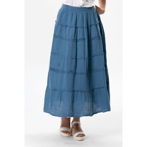 Benan Beli Lastikli Uzun Yazlık Müslin Etek İndigo indg