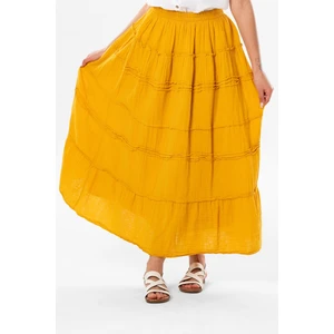 Benan Beli Lastikli Uzun Yazlık Müslin Etek Hardal Hrd