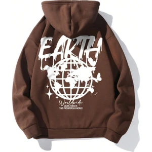 Unisex Earth Baskılı Kapüşonlu Sweatshirt