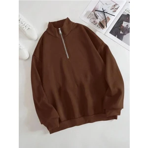 Unisex Dik Yaka Yarım Fermuarlı Oversize Sweatshirt