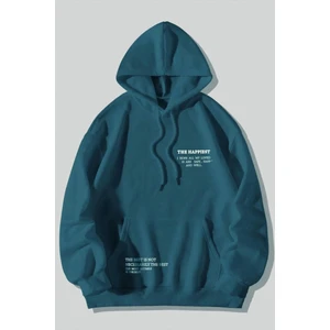 Unisex Happiest Baskılı Oversize Kapşonlu Sweatshirt