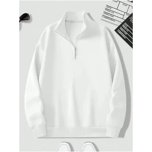 Unisex Dik Yaka Yarım Fermuarlı Oversize Sweatshirt