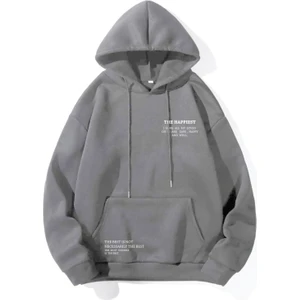 Unisex Happiest Baskılı Oversize Kapşonlu Sweatshirt