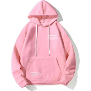 Unisex Happiest Baskılı Oversize Kapşonlu Sweatshirt