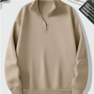 Unisex Dik Yaka Yarım Fermuarlı Oversize Sweatshirt