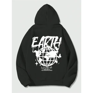Unisex Earth Baskılı Kapüşonlu Sweatshirt