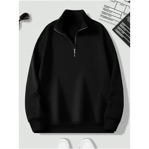 Unisex Dik Yaka Yarım Fermuarlı Oversize Sweatshirt