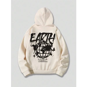 Unisex Earth Baskılı Kapüşonlu Sweatshirt