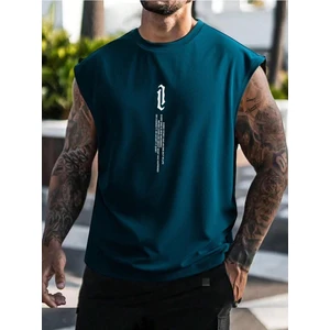 Erkek Dikey Baskılı Oversize Kolsuz T-Shirt