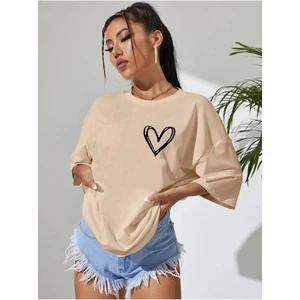 Kadın Kalp Baskılı Oversize T-Shirt