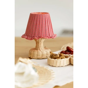 Maison Avf Kırmızı Pötikare Desen Kumaş Rattan Ayaklı Kablosuz Gece Masa Lambası