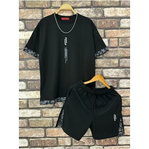 Erkek Dikey Baskılı Oversize T-Shirt Şort