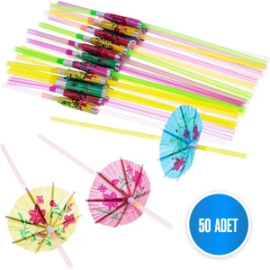 Sinis Group Tek Kullanımlık Renkli Şemsiye Pipet 50 adet/paket Parti, Kokteyl, Kafe, Restorant