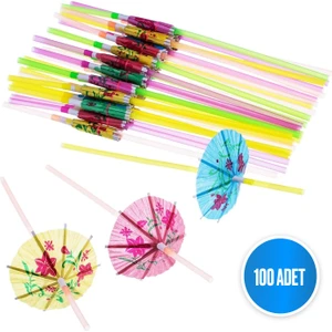 Sinis Group Tek Kullanımlık Renkli Şemsiye Plastik Körüklü Pipet 100 adet/paket Parti, Kokteyl, Kafe, Restorant
