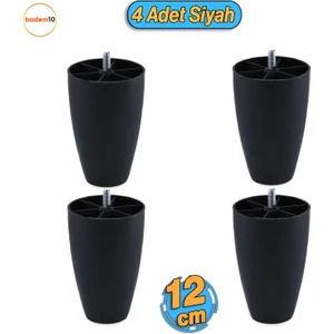 4 Adet Vidalı Oval 12 Cm (SİYAH) Plastik Mobilya Yükseltici Yükseltme Koltuk Kanepe Baza Ayağı Ayakları