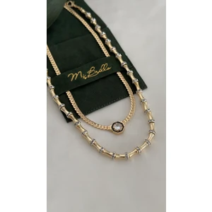 Mi Brillo Accessories Gold İnce Hasır Koye ve Zirkon Taşlı Boru Boncuk Meyra Kolye Leyla Serenay Kolye