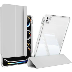 Apple iPad Pro 12.9 4.nesil 2020 Magnetik Ayrılabilen Arkası Şeffaf Silikon Airbagli Sliding Tablet Kılıfı - Manyetik Şarj Destekli