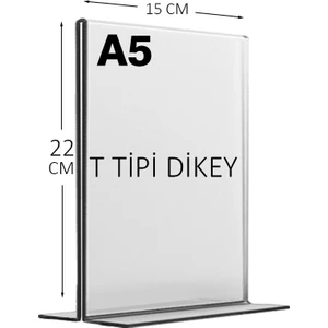 (10 Adet) A5 T Tipi Dikey Masa Üstü Şeffaf Pleksi / Föylük-Fiyatlık-Menü-Broşürlük