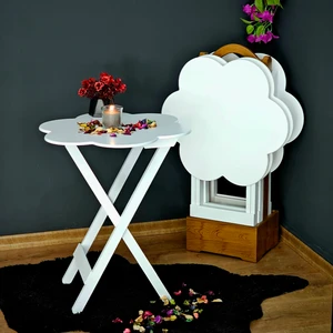 Tekir Store Çanta Sehpa Çiçek Model Ahşap Mdf Dekoratif 4 Lü Beyaz Lake ve Rustik Kahverengi Eskitme Zigon
