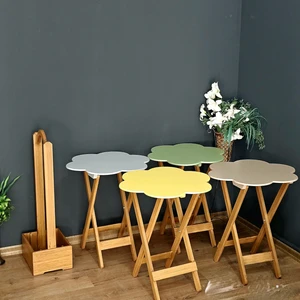 Tekir Store Çanta Sehpa Çiçek Model Ahşap Mdf Dekoratif 4 Lü Renkli Lake ve Rustik Kahverengi Eskitme Zigon