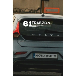 Kocamın Tasarımı Trabzon 61 Plaka Kodlu Beyaz Araç Sticker Akçaabat Ilçe Yazılı Özel Tasarım 40X8 cm  Şehir ve Ilçe Temalı Kaliteli Sticker