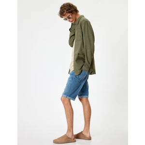 Slim Fit Kot Şort Bermuda Cep Detaylı Pamuklu