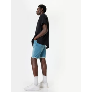 Slim Fit Kot Şort Bermuda Katlamalı Paça Cep Detaylı Pamuklu