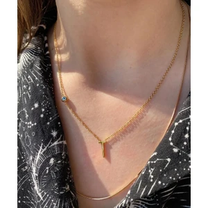 Çelik Nazar Boncuklu   Harf  Kolye   (Isme Özel Kutusunda)