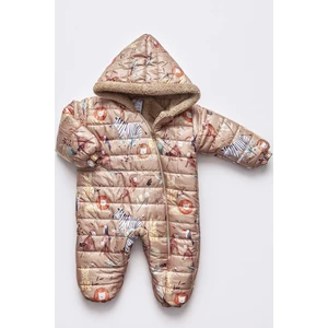 Mika Kids Safari Desenli Içi Kürklü Kapüşonlu Erkek Bebek Bej Astronot Kozmonot Tulum